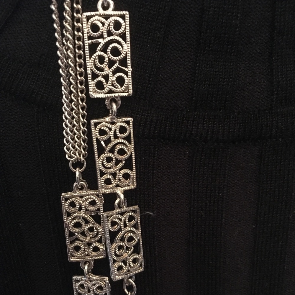 Double strand silver tone necklace